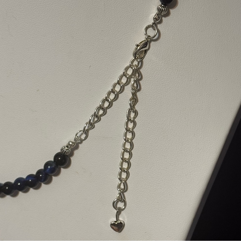 Artisan Blue Tiger’s Eye Gemstone and Silver Tone Beaded Necklace - Picture 5 of 5